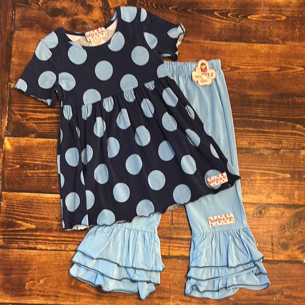 Blue Polka Dot Dress and Pants Set